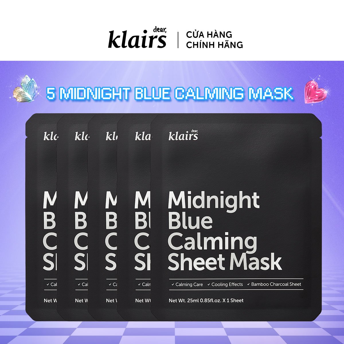 Combo 5 Dear, Klairs Mặt nạ giấy Midnight Blue Calming Sheet Mask 25mL