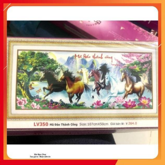 TRANH ĐÍNH ĐÁ 8 con ngựa mã đáo thành công LV350 |107x50cm| Chưa đính