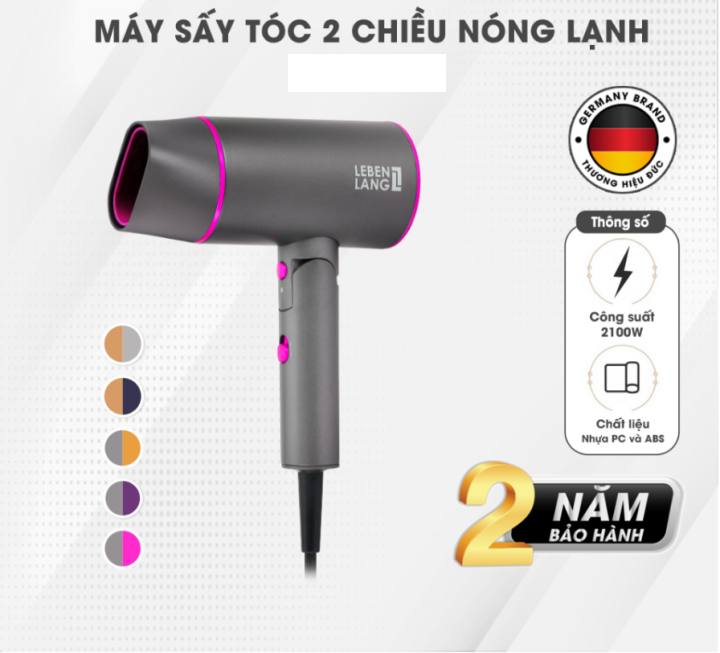 Lebenlang - Máy sấy tóc gấp gọn, 2 chiều nóng lạnh với công suất 2100W, chống xơ rối tóc, model LBH3088P - hàng chính hãng