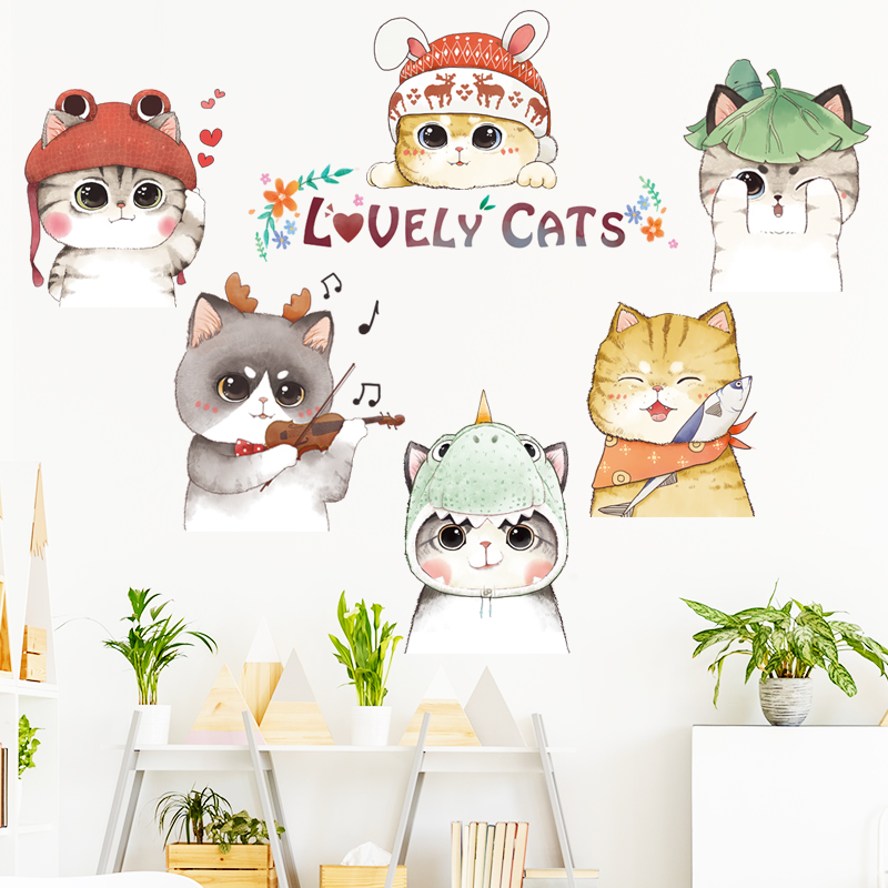 Decal dán tường cho bé Sticker dán tường in chất lượng cao có keo mặt sau mẫu Những Chú Mèo Cute ZH75