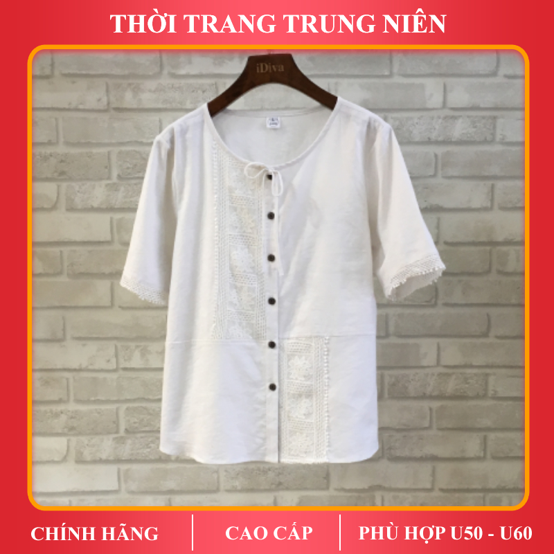 Áo trung niên iDiva A18-50, chất liệu linen cao cấp, dáng suông nhẹ nhàng phù hợp U50 dự tiệc &amp; dạo phố