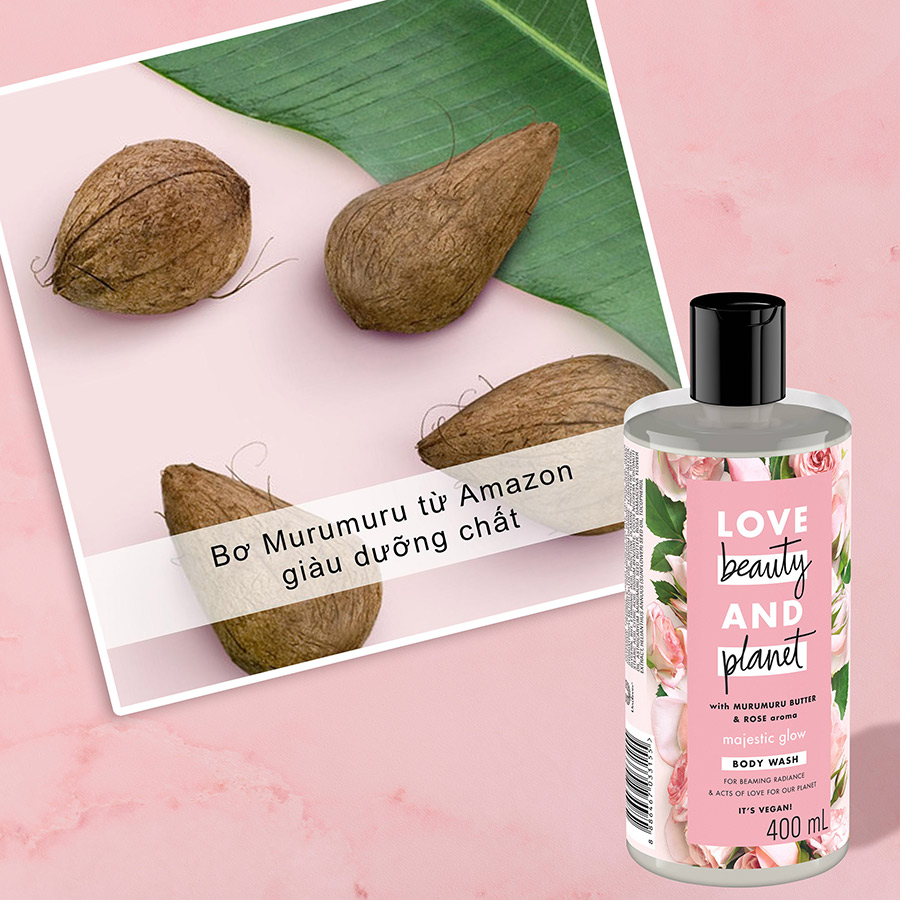 Combo sữa tắm và sữa dưỡng thể Love Beauty And Planet Làm Sáng Da Majestic Glow với 100% tinh dầu hoa hồng Bulgaria 400ml