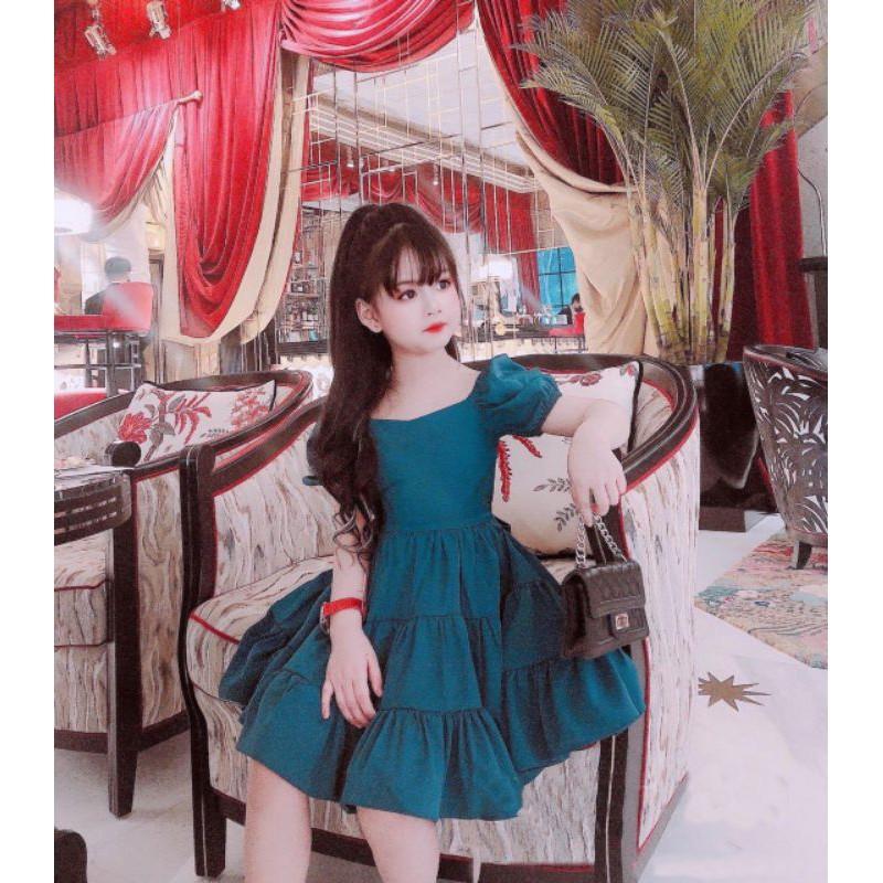 Váy babydoll 3 tầng màu xanh coban cho bé gái VBG