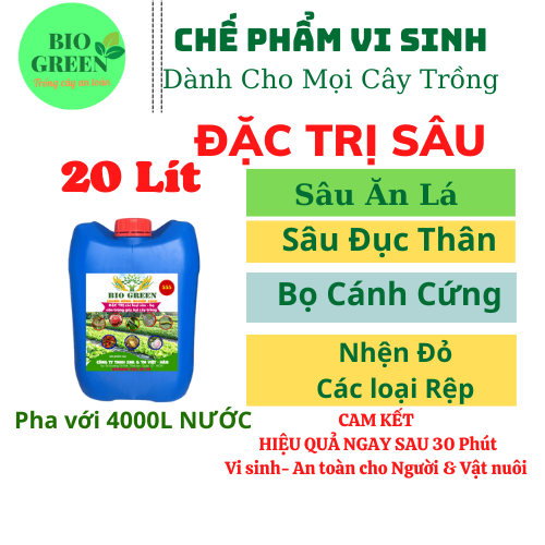 Phân vi sinh- Chế phẩm sinh học BIOGREEN can 20L Dòng chuyên trị các loại sâu bệnh hại cây can 20L