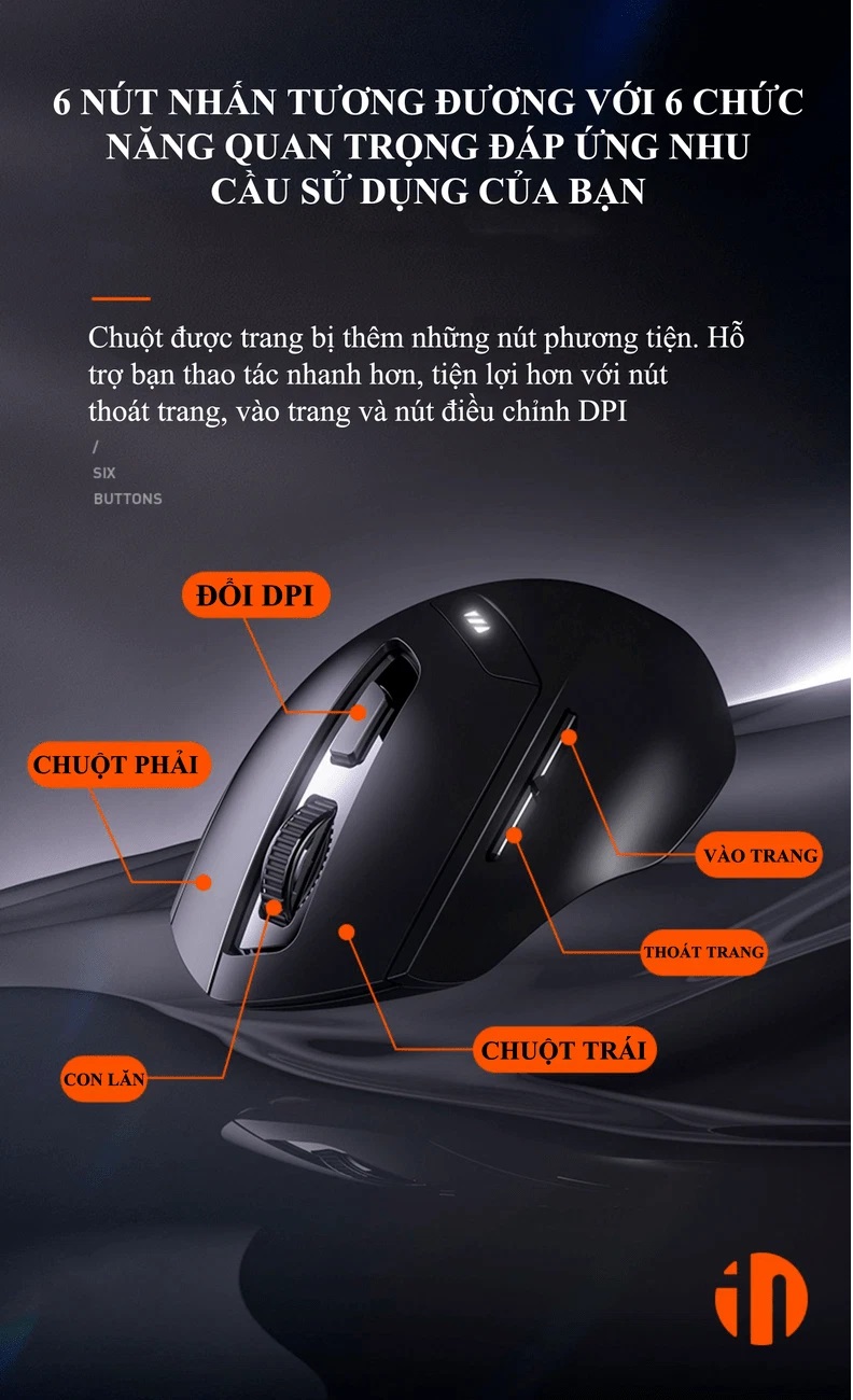 Chuột không dây DR01 sử dụng pin sạc thiết kế hiện đại với độ DPI lên đến 1600 có đèn led báo hiệu dung lượng pin - JL