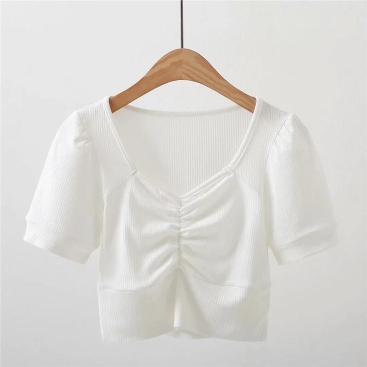 Áo croptop tay phồng, croptop cổ vuông nhún ngực quyến rũ sexy, áo thun nữ đẹp phong cách hàn quốc kiểu ulzzang, ACN001