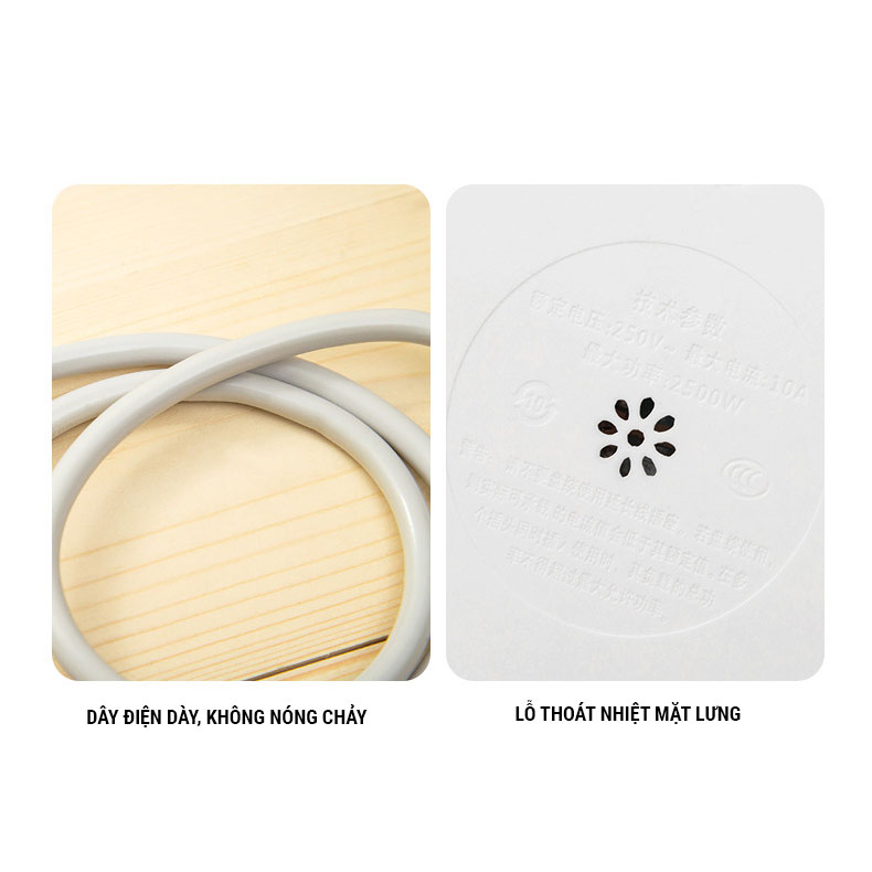Ổ Cắm Điện Tròn NAVIVU Kết Hợp Đèn Bàn, Cổng Sạc USB, Dây Chịu Tải 2500W, Chống Cháy