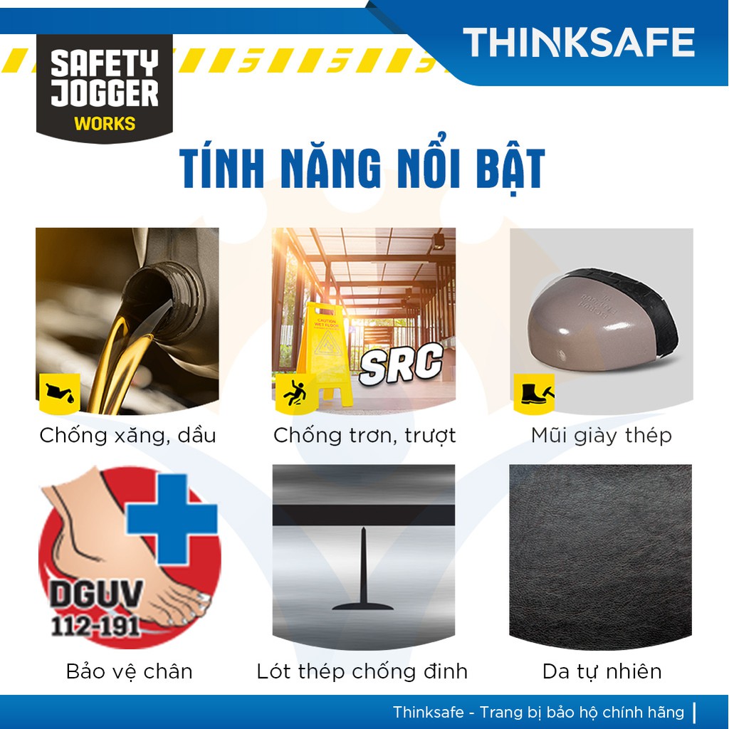 Giày bảo hộ lao động nam Safety Jogger Bestrun2 S3 SRC da bò thật, chống dầu, chống đâm xuyên, êm chân - Thinksafe