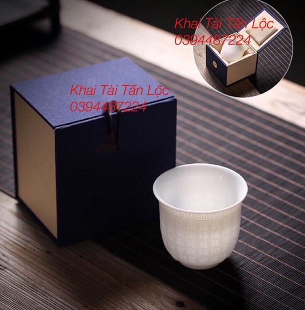 Chén trà , ly trà khắc chữ Bát Nhã Tâm Kinh chìm có hộp quà