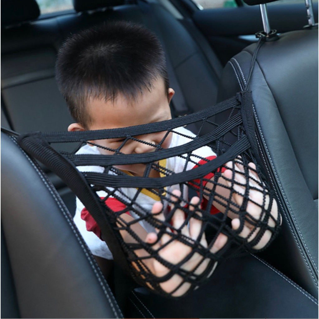 TẤM LƯỚI CHẶN AN TOÀN Cho Trẻ Em Trên Xe Ô Tô | Túi Để Đồ 2 Ngăn Tiện Lợi Trên Xe Hơi, Đàn Hồi Tốt