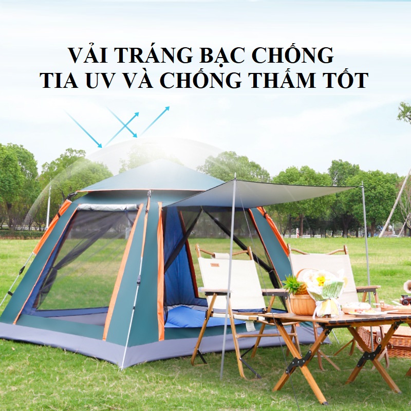 Lều Cắm Trại Lều Dã Ngoại Tự Bung 4-5 Người 4 Cửa Thông Thoáng, Chống Nắng, Chống Mưa