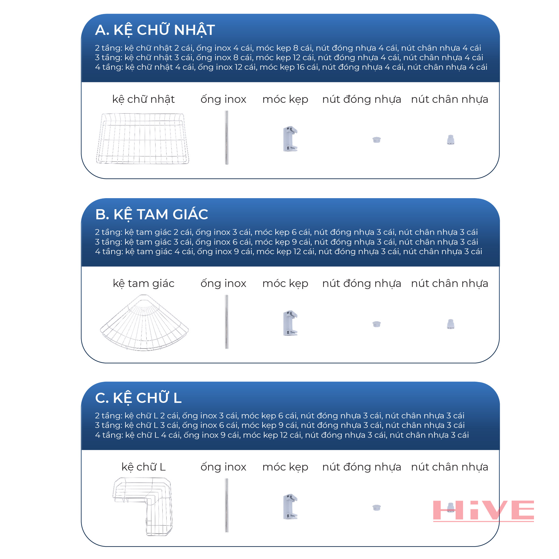Kệ Tam Giác đa năng Inox 2/3/4 Tầng Cao Cấp