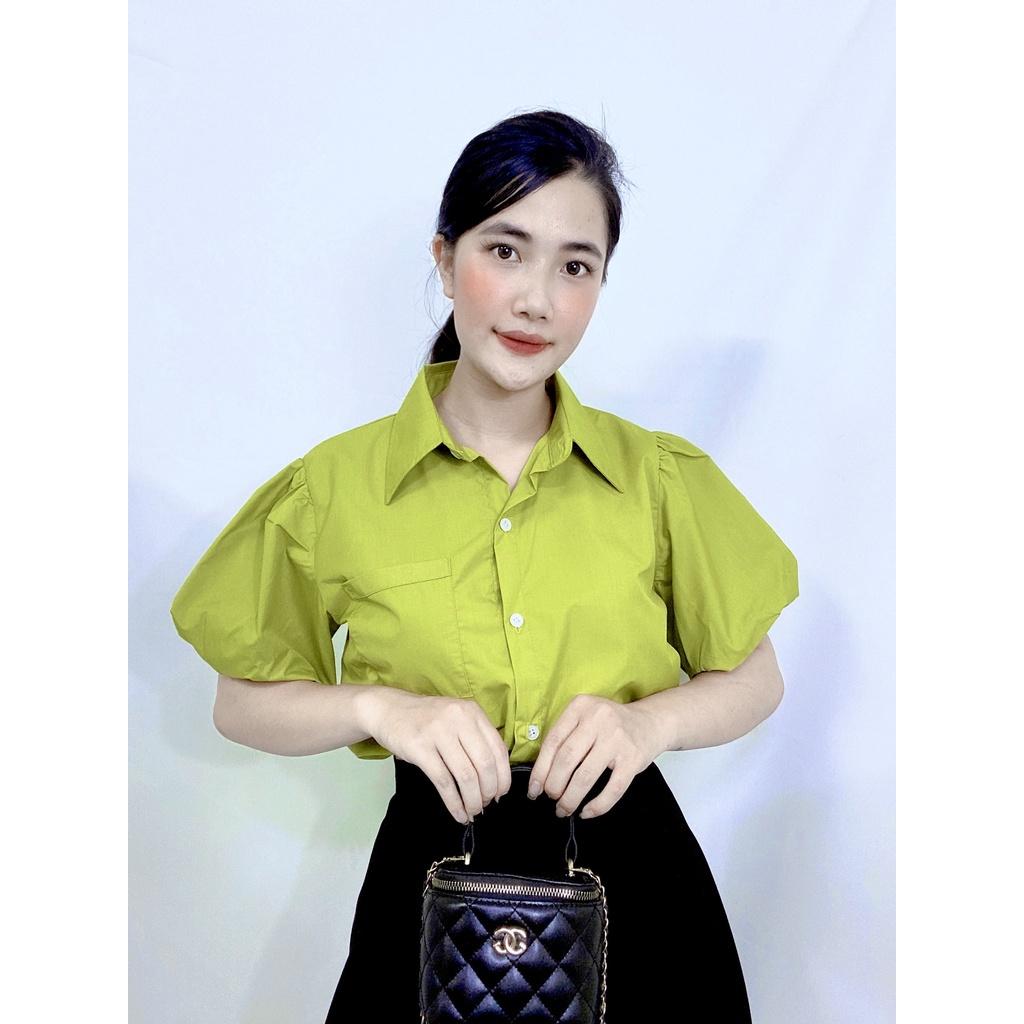 Áo sơ mi nữ cộc tay chất thô mềm siêu đẹp tay bồng 3920