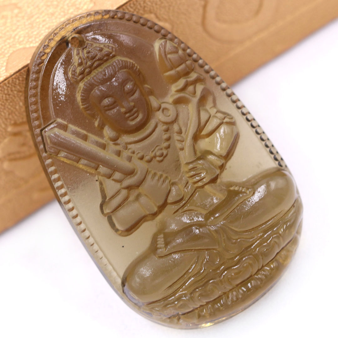 Mặt Phật Hư không tạng đá obsidian  1.9cm x 3cm  kèm vòng cổ dây da đen + móc inox vàng, Phật bản mệnh, mặt dây chuyền