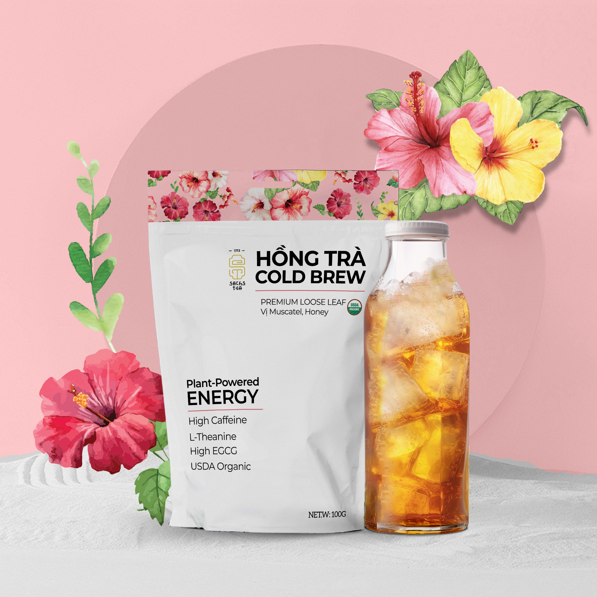 Hồng Trà dòng Cold Brew Organic Chứng nhận USA Mỹ | Dòng chuyên biệt Cold Brew - High Caffeine | 100% chứng nhận hữu cơ | Đậm vị Muscatel, mật ong, giàu EGCG, không chát, túi 75g