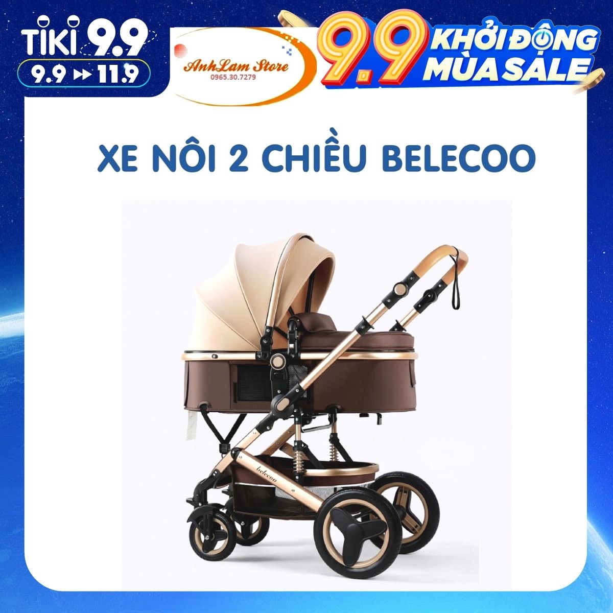 Xe đẩy kiêm nôi ru cho bé BELECOO 2 chiều hàng chính hãng