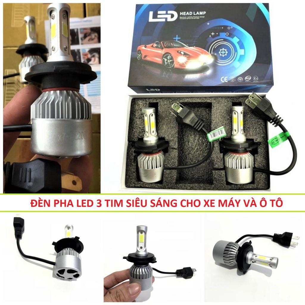 Đèn pha led siêu sáng xe máy ô tô mẫu X7 3 TIM H4 quạt tản nhiệt loại xịn lắp các xe