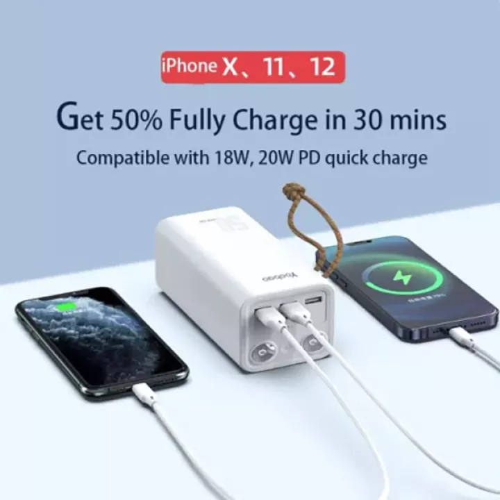 (Tặng kèm túi TOPK đựng USB, cáp sạc, tai nghe) Pin sạc dự phòng Yoobao H5 / L50 dung lượng 50000 mAh, tích hợp đèn pin siêu sáng, hỗ trợ các giao thức sạc nhanh công xuất 22.5W PD cho iphone 12, QC3.0 android, SCP Huawei-Hàng chính hãng