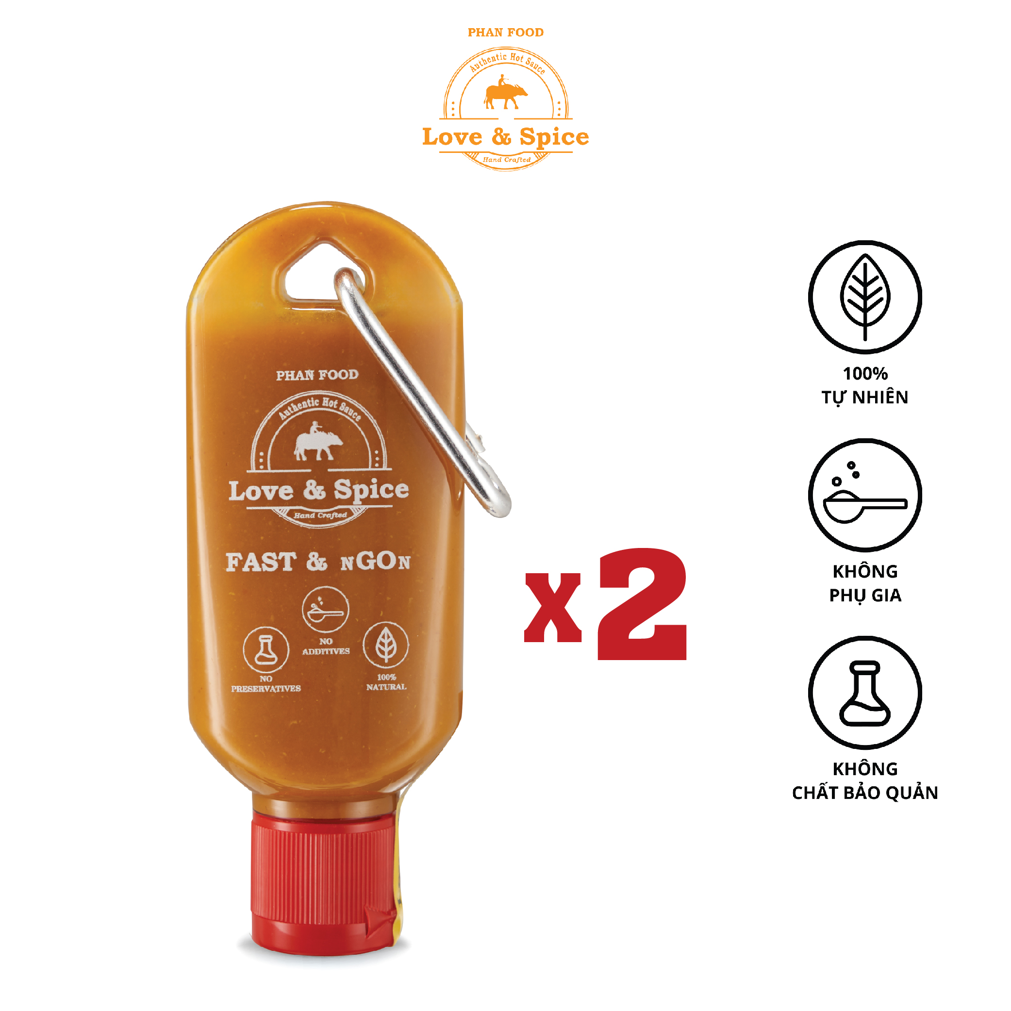 Set 2 móc khóa tương ớt siêu cay Love & Spice CAY QUÁ ĐÃ  lên men tự nhiên từ ớt Peach Habanero chai 60ml x 2