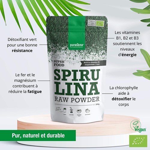 Bột tảo xoắn spirulina hữu cơ Purasana 200g