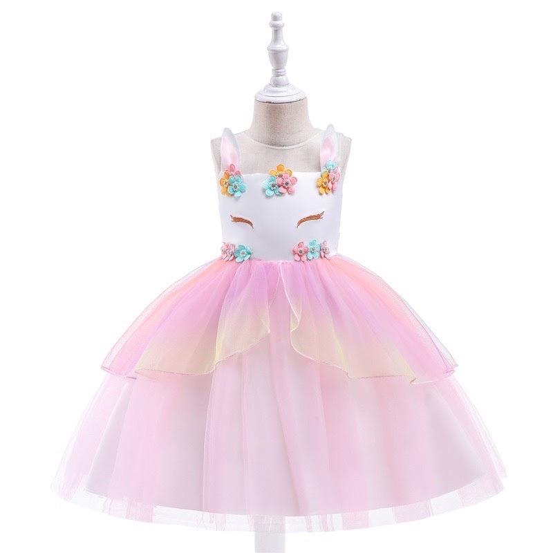 Đầm công chúa pony hoa hồng cột dây lưng dễ thương cho bé gái
