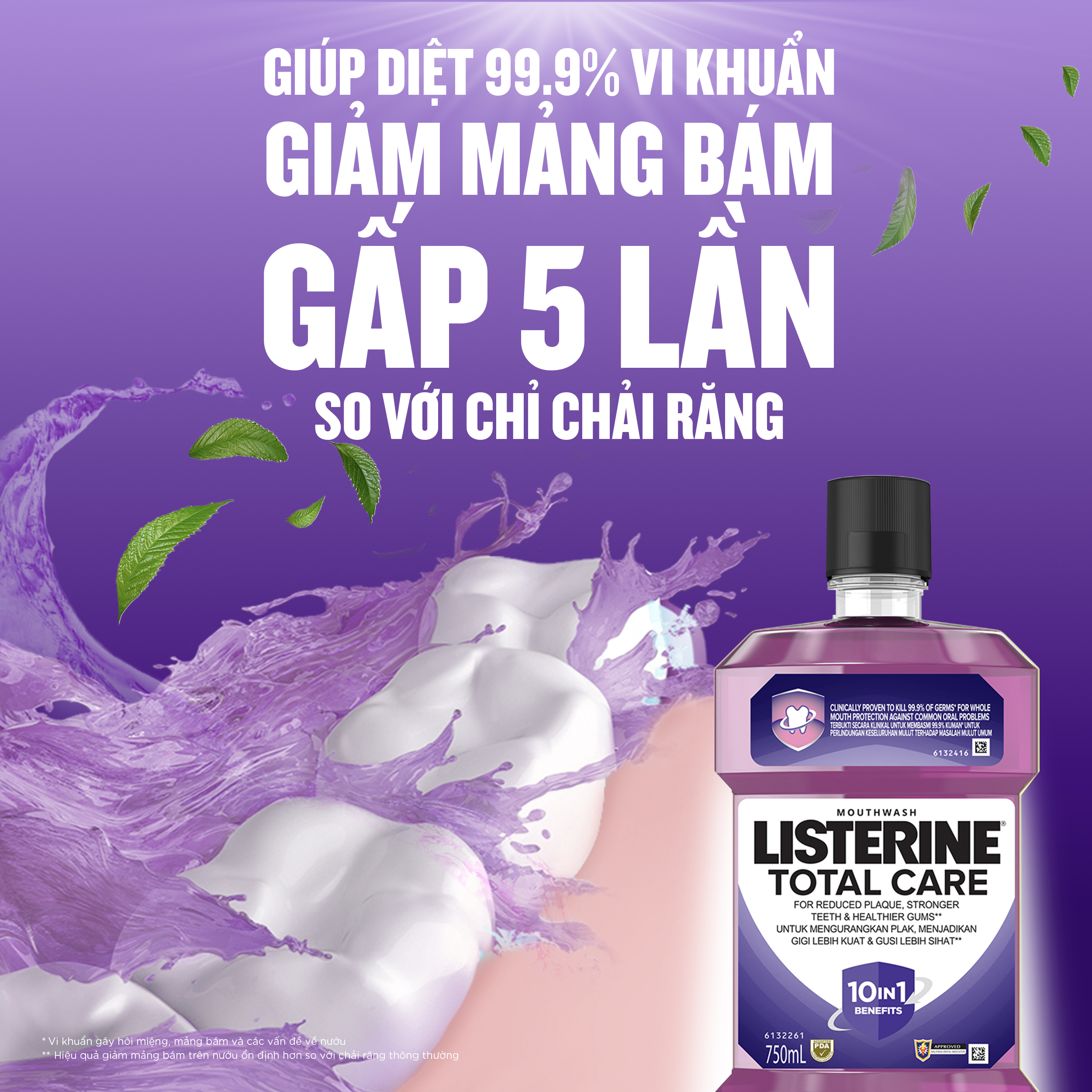 Nước súc miệng chăm sóc toàn diện Listerine Total Care Mouthwash 750ml