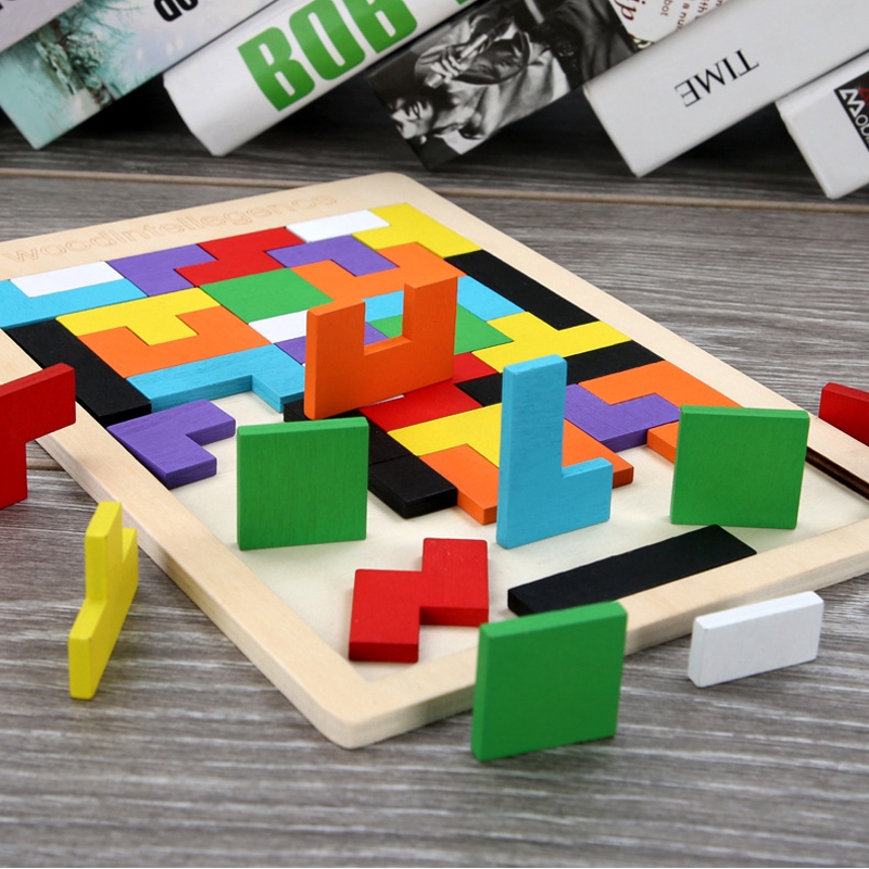 Đồ Chơi Gỗ Montessori - Bảng Xếp Hình Bằng Gỗ Tetris Cao Cấp đầy màu sắc cho bé học tập và vui chơi