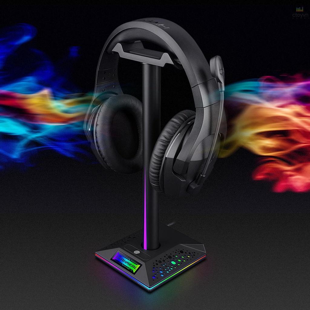 Giá đỡ tai nghe chụp tai EB01 RGB chơi game có 2 cổng USB 3.5mm