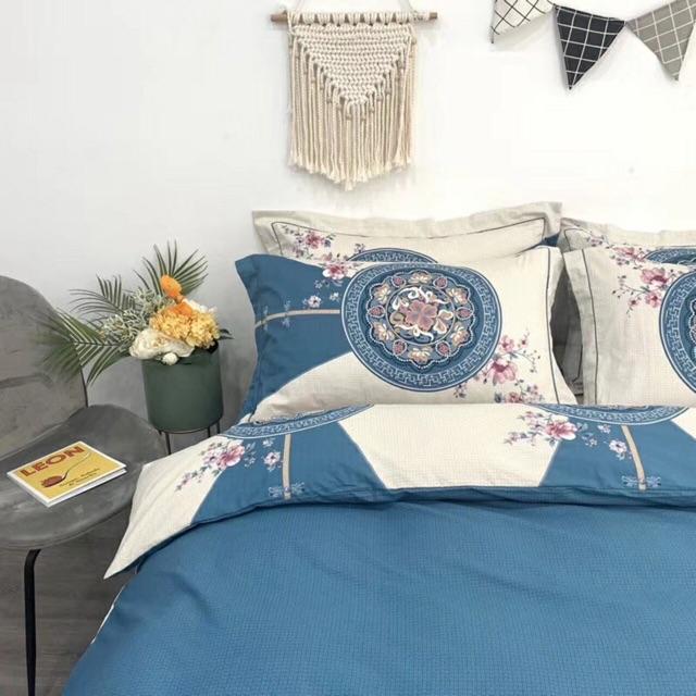 Set Cotton LiVing Hàng Nhập Khẩu Cao Cấp 4 Món 2020 Mẫu Hoa Khung Tròn