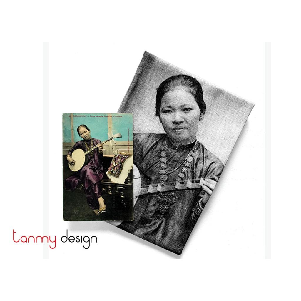 Khăn lau tay nhà bếp in hình Indochine đen trắng-Tân Mỹ Design shop.