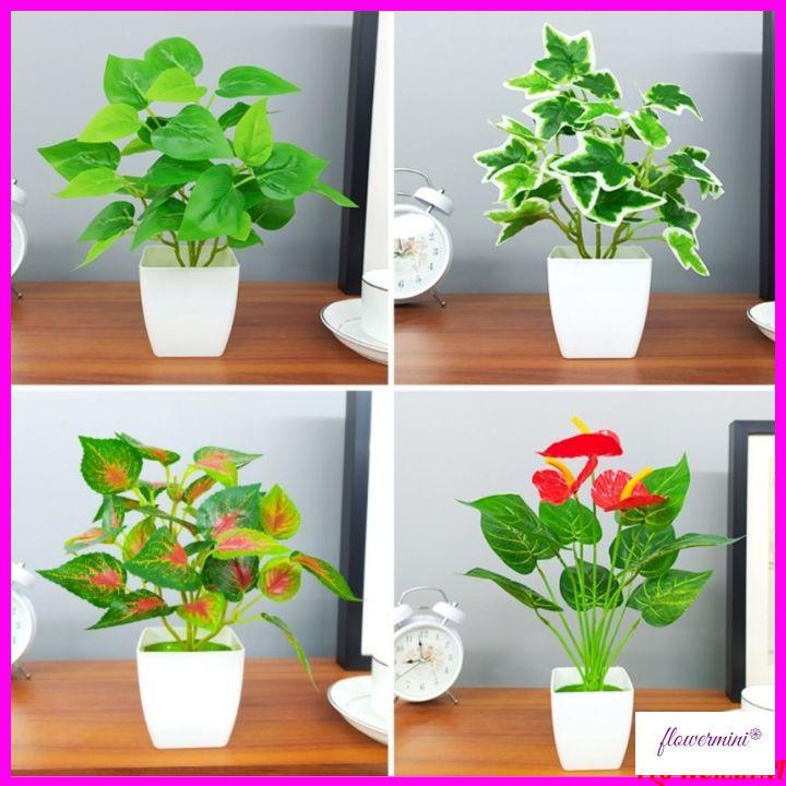 Combo 3 chậu hoa và cây giả để bàn trang trí phòng khách, decor kệ tủ, làm quà tặng nhỏ xinh Flowermini BC-03