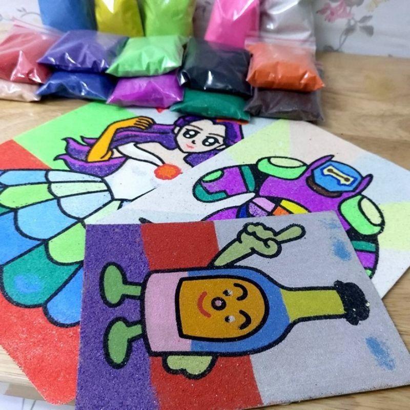 Tranh cát combo 10 tranh tô màu khổ lớn A5 cho bé, tặng kèm cát loại đẹp, Đồ chơi thông minh học vẽ