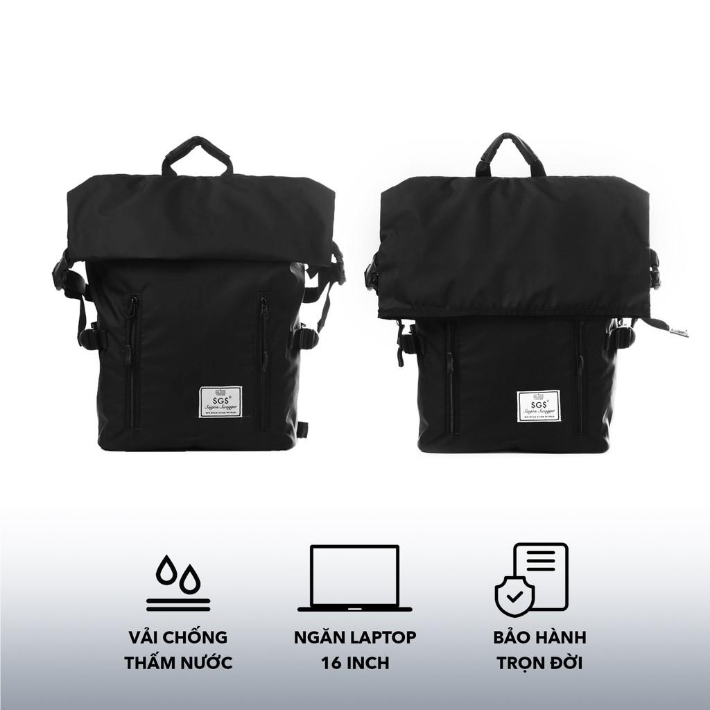 Balo Quấn Đen SAIGON SWAGGER SGS Black Rolltop Backpack- Ngăn Chống Sốc Laptop