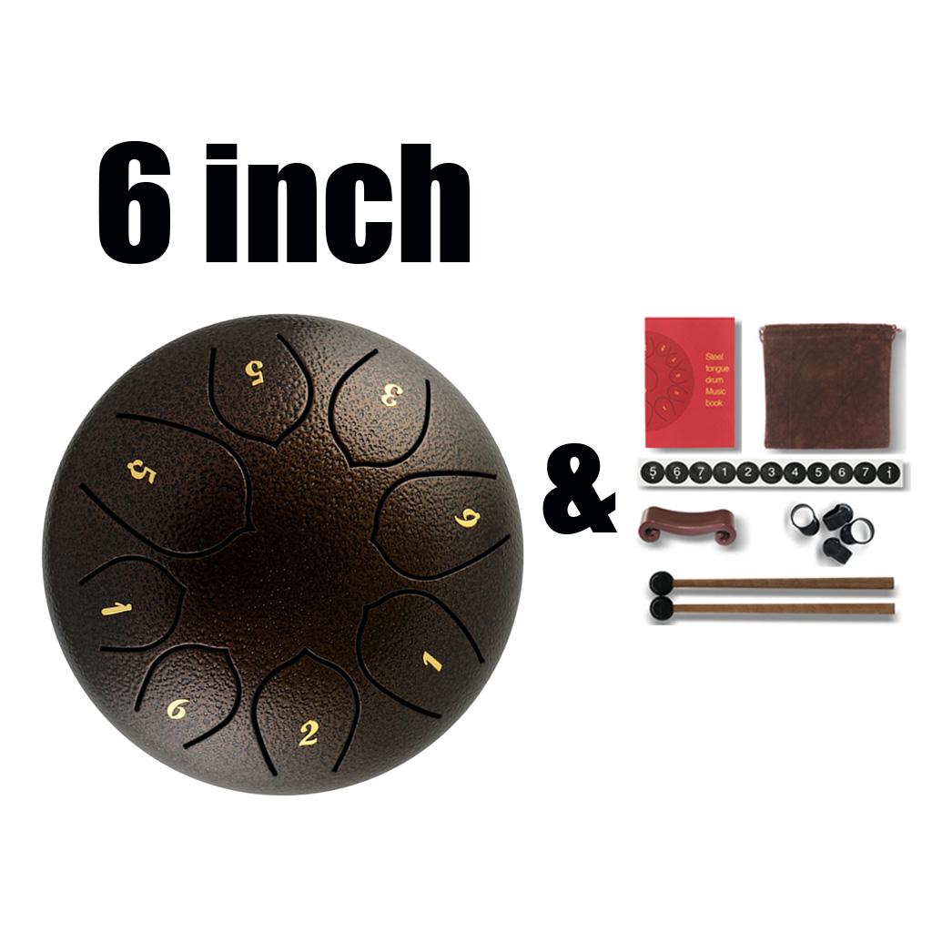 6inch Steel Tongue Drum 8 Notes Hand Pan Drum with Accessory Deep Brown