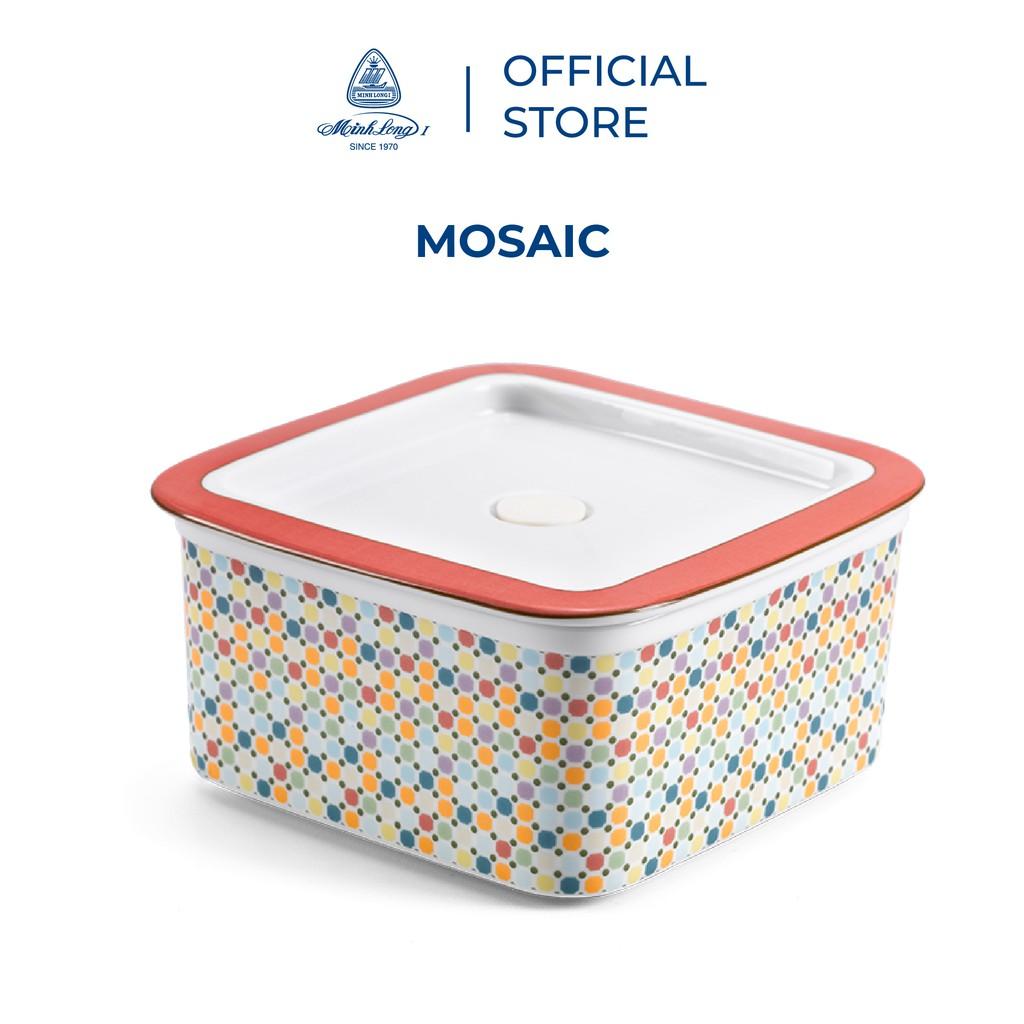 Hộp dưỡng sinh vuông đựng thực phẩm 15 cm + nắp  Dưỡng Sinh Mosaic (LTD) Sứ cao cấp Minh Long