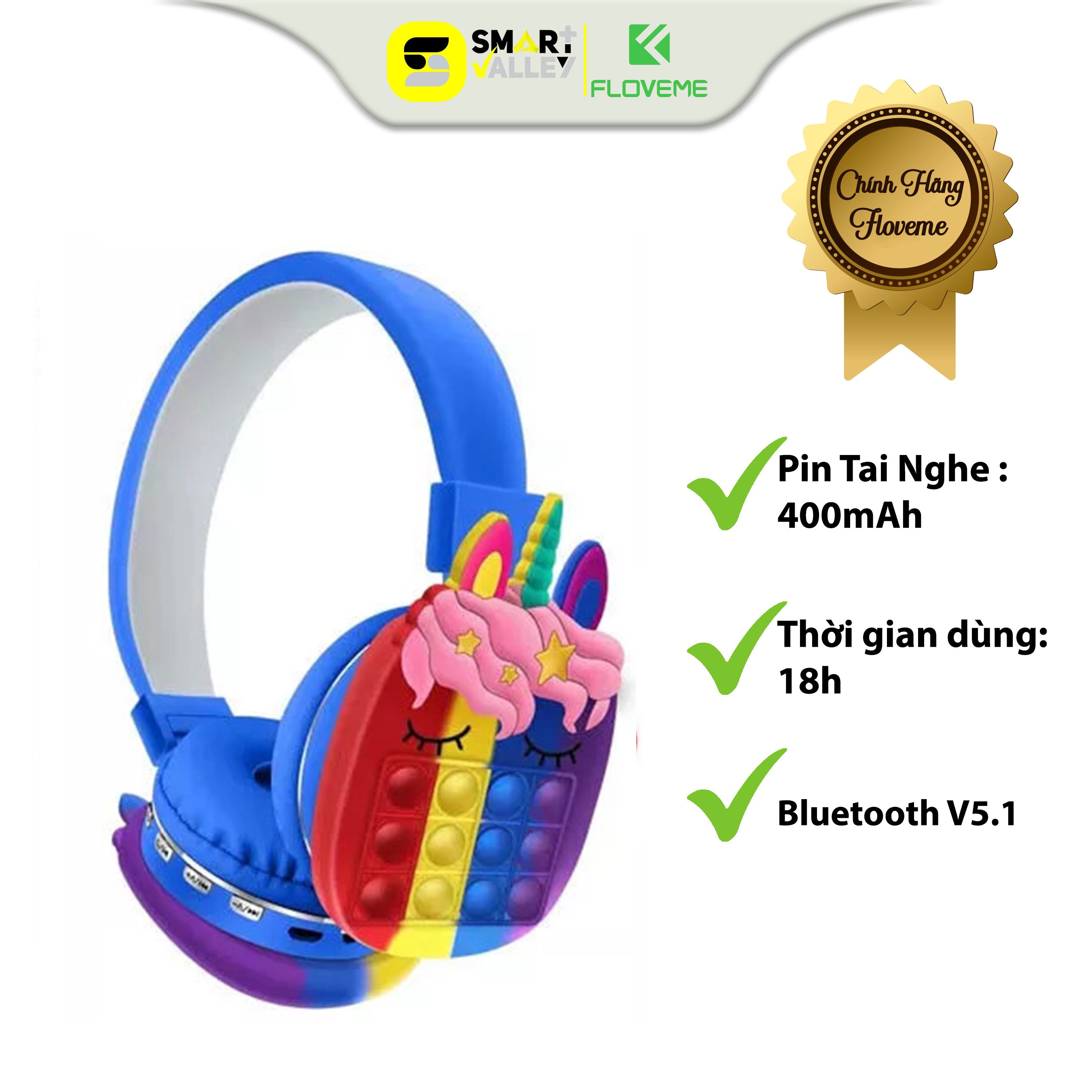 Tai Nghe Bluetooth Không Dây Floveme AH-806H - Chip SCLanxun - Bluetooth 5.0 - Họa Tiết Kỳ Lân Hoạt Hình Dễ Thương-Hàng chính hãng