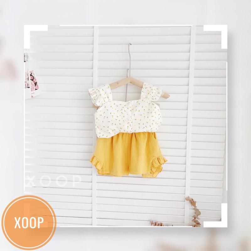 Bộ cánh tiên quần túi hoa nhí chạy bèo 2 màu cho bé gái