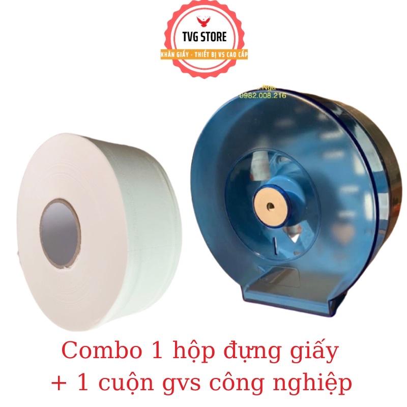 COMBO 1 Hộp đựng giấy vệ sinh công nghiệp cuộn lớn SIÊU BỀN + 1 cuộn giấy vệ sinh