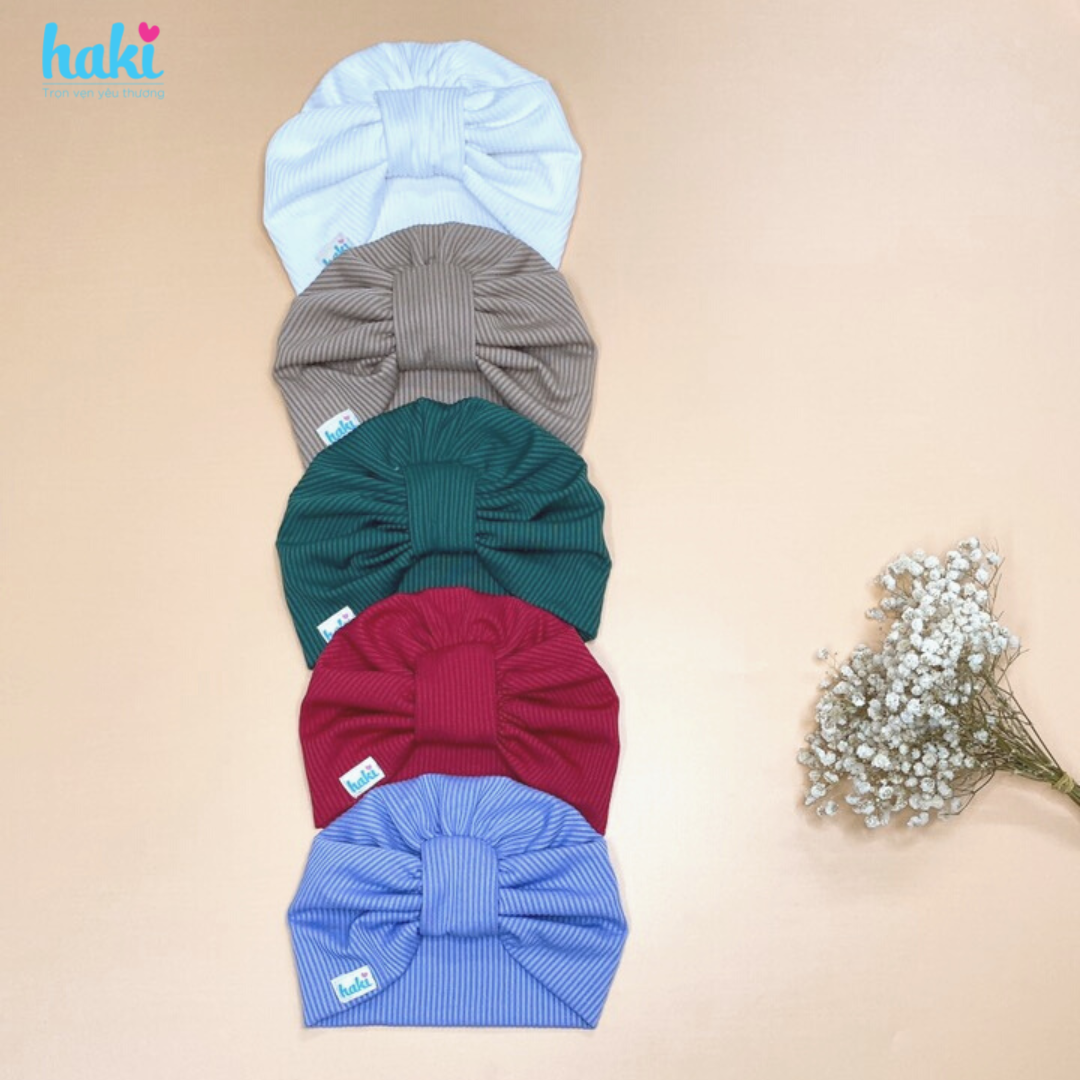 Mũ turban màu trơn vân kẻ HAKI, thiết kế vừa sành điệu vừa giữ ấm với chất liệu mềm mại cho bé trai bé gái MU01 (6-12kg)