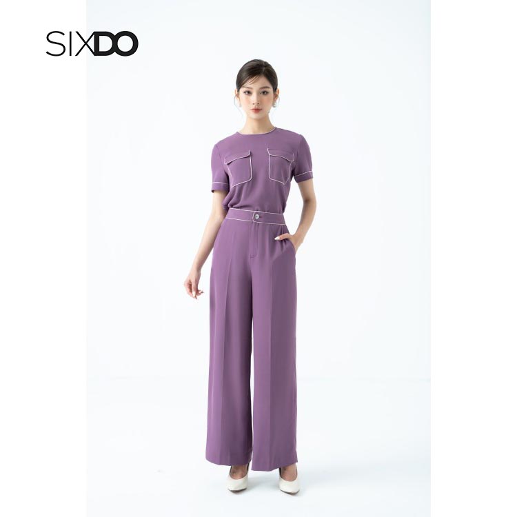 Áo lụa tím nữ phối túi SIXDO