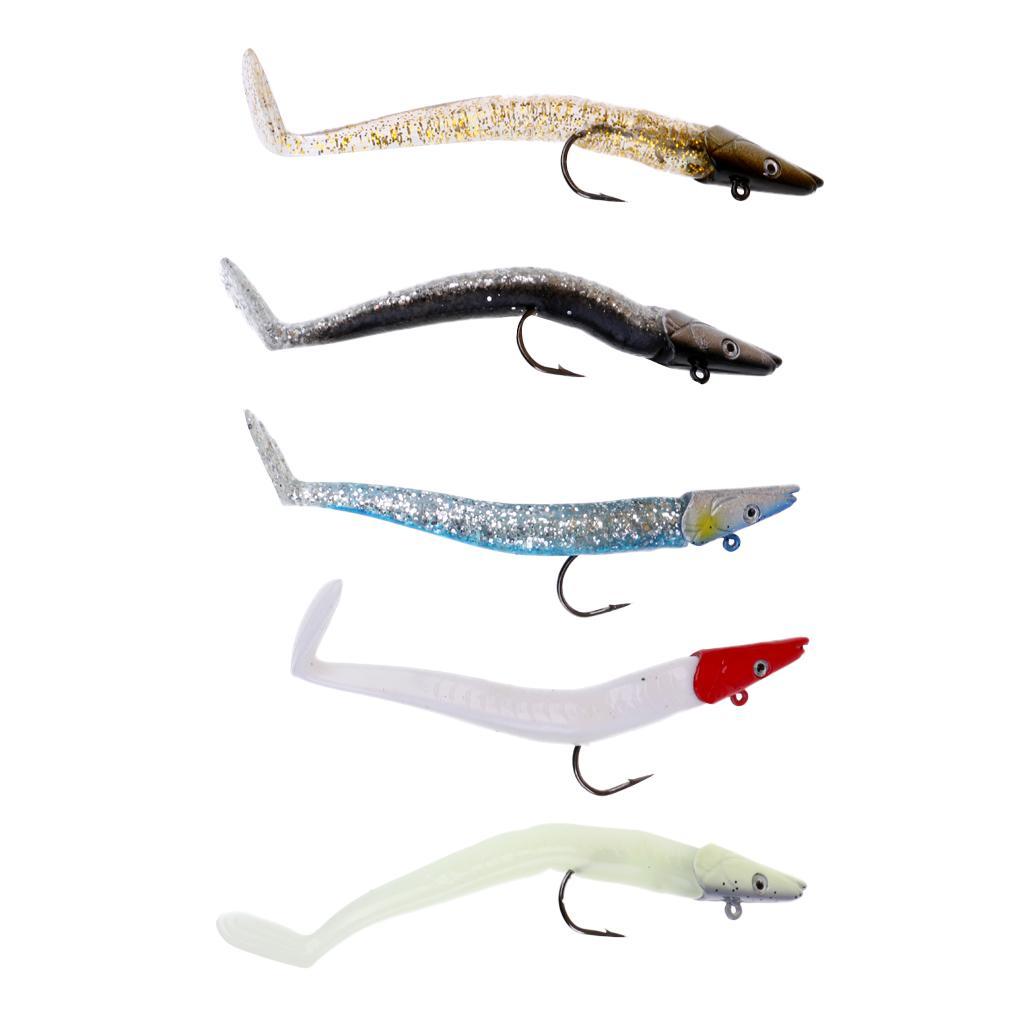 5 Pieces 11cm Lead JigHead Soft Fishing Lures with Hook Weedless Sandeels Sinking Swimbaits for Saltwater and Freshwater