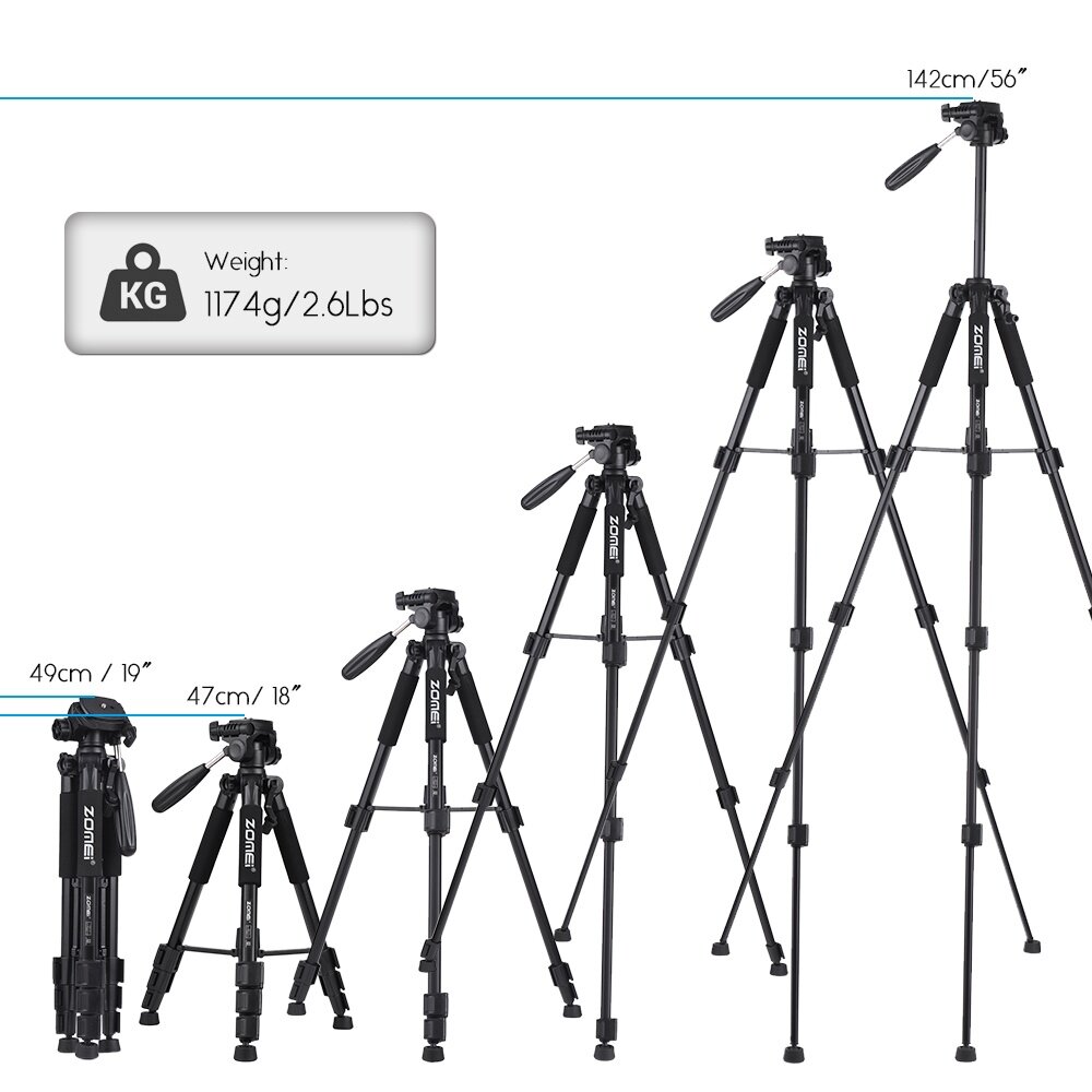 Vinetteam Chân máy chụp ảnh, máy quay phim tripod ZOMEI Q310 / Q111 hợp kim nhôm chống rung có thể kéo dài 170cm trọng tải tối đa 10kg - hàng chính hãng