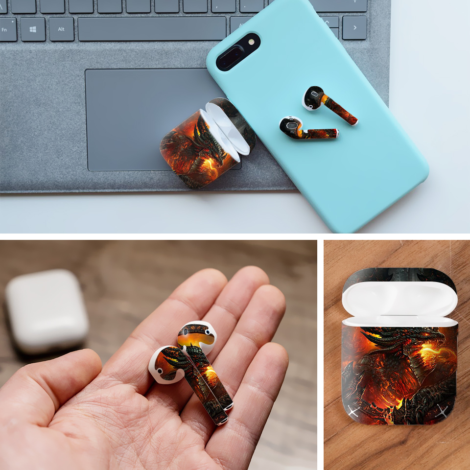 Miếng dán skin chống bẩn cho tai nghe AirPods in hình Rồng Dragon - dra047 (bản không dây 1 và 2