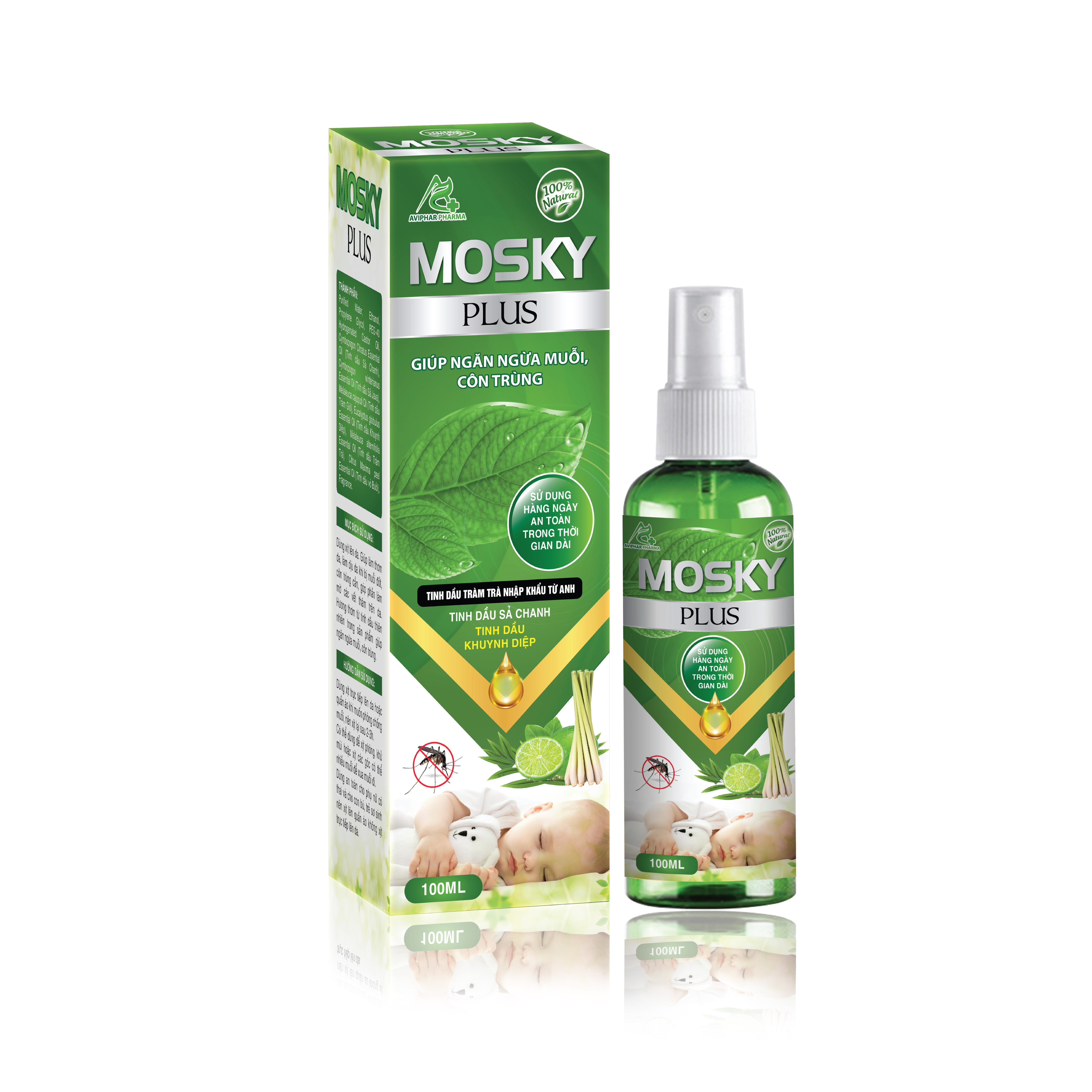 Xịt Muỗi Thảo Dược MOSKY PLUS 100ml giúp ngăn ngừa muỗi và côn trùng