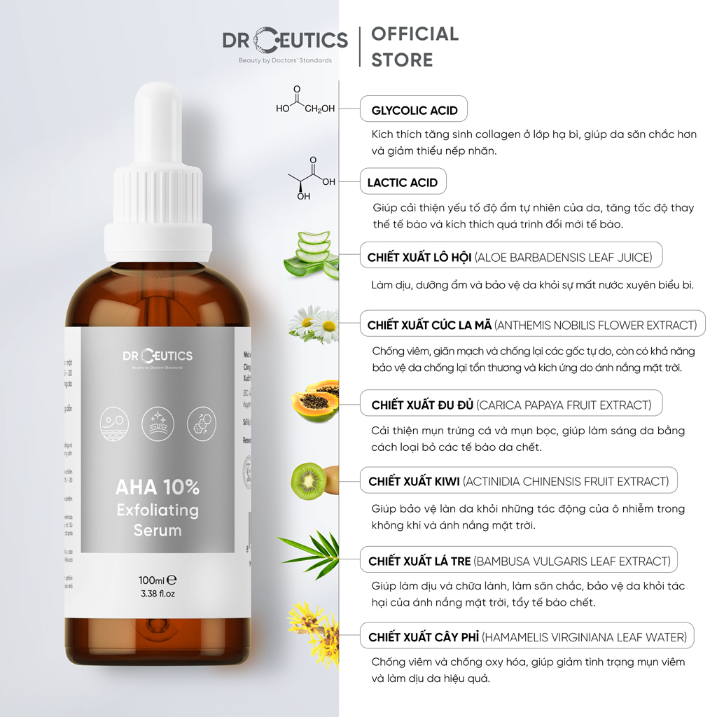Serum AHA DrCeutics Tẩy Da Chết Làm Sáng Và Chống Lão Hóa Da AHA 10% Exfoliating