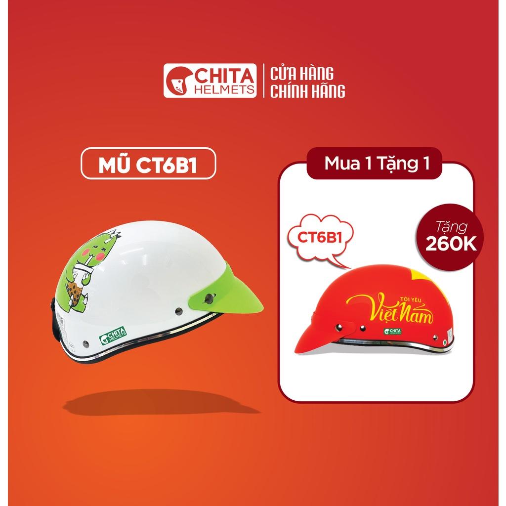 Mũ Bảo Hiểm 1/2 Đầu CHITA HELMETS CT6B1 Tem Trà Sữa Khủng Long