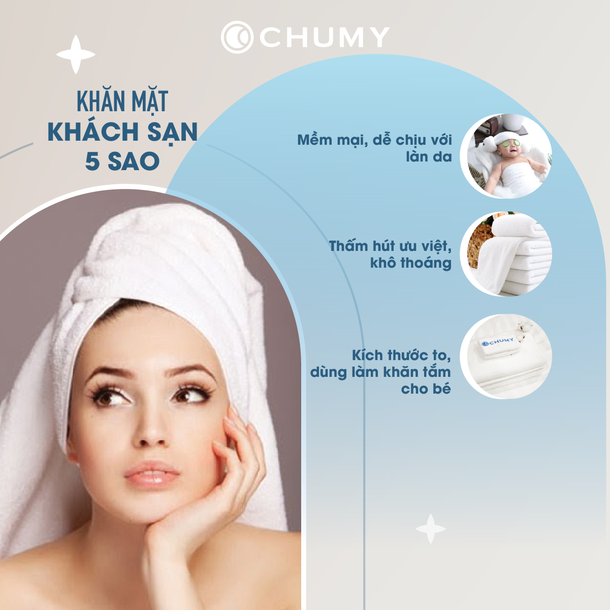 Khăn mặt cotton CHU MY – Sạch, mềm, trắng chuẩn 5 sao, thấm hút vượt trội (34x70cm)
