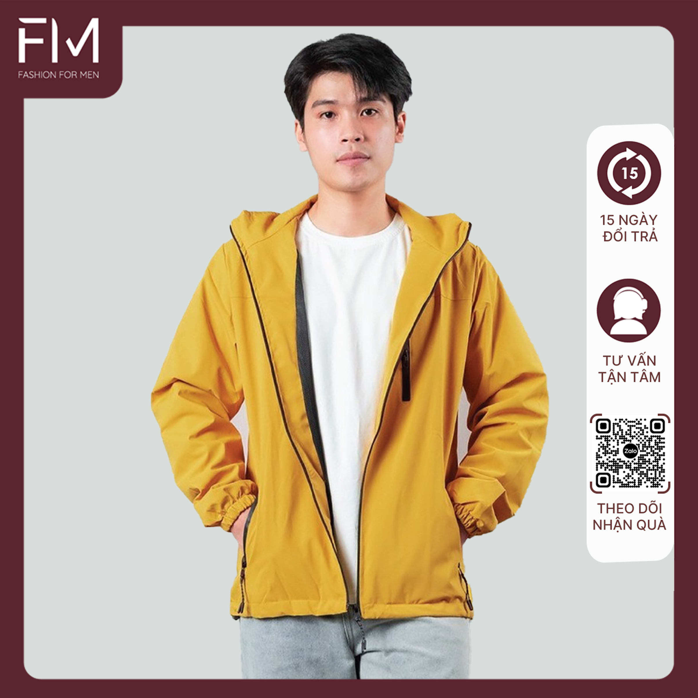 Áo khoác dù chống nắng nam, có 3 ngăn túi khóa kéo nón có thể tách rời tiện lợi - FORMENSHOP - FMTHT050