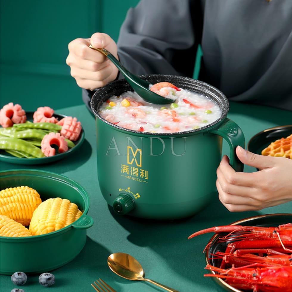 Ca Nấu Mì, Nồi Lẩu Mini Cầm Tay, Nấu Cơm Đa Năng Có Tay Cầm 1,8L - 2 Nấc Nhiệt Kèm Giá Hấp Tiện Lợi