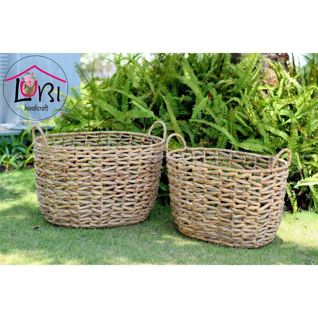 Lubihandicraft - Sọt đựng đồ lục bình hình oval đan vặn mũi tên - đẹp, tinh tế